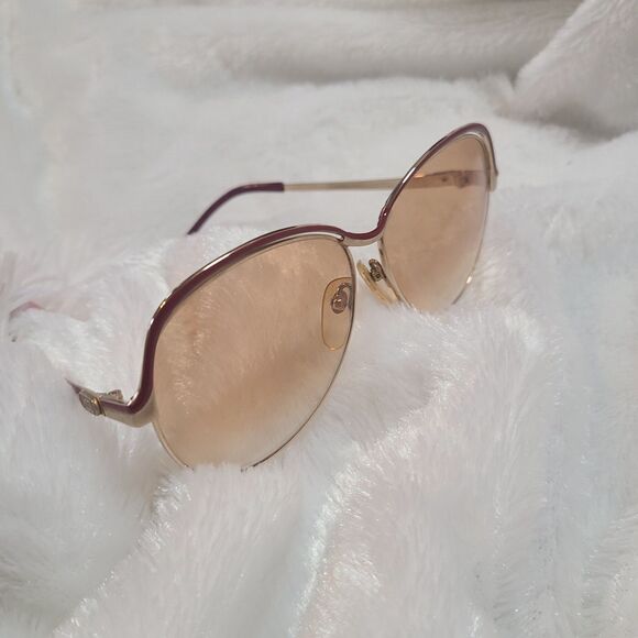 Yves Saint Laurent Oversized Gold & Red Gradient 80s Vintage Sunglasses w/ Case - Picture 8 of 12